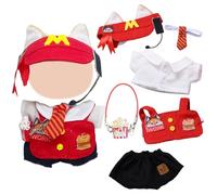 6 Pcs Doll Clothes 17cm Plush Dolls, 17cm doll clothes Dress Accessories Red Waiter Set Include 1 Hat 1 Top 1 Vest 1 Tie 1 Black Trousers 1 Popcorn Bag Birthday Holiday Present for Girls Kids