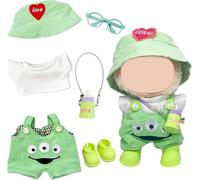 6 Pcs Doll Clothes and Accessories, Green Eyed Monster Dolls Clothes Sets Include T-shirt Bib Pants Hat Shoes Pendant Frame for 17cm Dolls, Best Gifts for Girls Boys