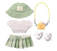 6 Pcs Doll Clothes Set 17cm Plush Dolls Cloth Doll Dress Accessories Cute Plush Clothing Sets for Doll 1 Sweater Skirt 1 Casual Hat 1 Camera 2 Shoes For Boys And Girl (green)