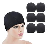 6 Pcs Dome Wig Caps for Making Stretchy Wigs - Wide Elastic Band (Black Dome Cap L)