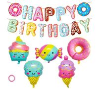 6 Pcs Donut Candy Balloon Decoration,Happy Birthday Mylar Banners,Strong 3D Effect,Fun Social Party Decorations,Colorful Ice Cream Dessert Foil Balloon Perfect for Kids,Girls,Baby Shower