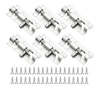 6 Pcs Door Bolt Locks with Screws, 2 Inch (50mm) Silver Small Slide Latch Door Bolt Lock Suitable for Bedroom Bathroom Cupboard Shed Garden