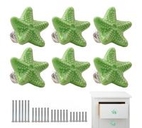 6 PCS Drawer Handles with 4 Sizes Screws, Coastal Ceramic Kitchen Handles, Starfish Drawer Knobs, Cupboard Door Handle for Dresser Bathroom and Kitchen, Beach Ocean Theme Cabinet Knobs, Green