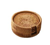 6 Pcs Drink Coasters Set For Kungfu Tea Accessories Round Tableware Placemat Dish Mat Rattan Weave Cup Pad Diameter 8Cm for Kitchen Table Drinks