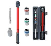6 Pcs Drive Click Torque Wrench Set 1/2" Drive 72-Tooth Click Type 20-230N.m Adjustable Spanner with 3/8" Adapter Extension Bar 3 Sockets 17mm 19mm 21mm for Car Motorcycle Wheel Maintenance