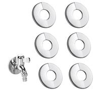 6 Pcs Durable Stainless Steel Pipe Covers on Wall,28mm Inside Diameter Rosette Pipe Collar,Self-Adhesive Split Pipe Cover Collar,Metal Stove Pipe Cover,for Sink Basin Drain Various Pipe