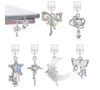 6 Pcs Dust Plug Charm, Silver Aesthetic Moon Star Butterfly Design Dust Plug Charms Compatible with Phone Type C/USB C Charging Port