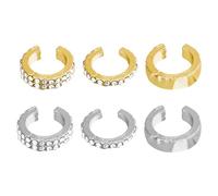 6 Pcs Ear Cuffs, Non Piercing for Women, Adjustable C Shape Earring Cuff Set, Stackable Rhinestone Earring Cuff Jewelry, Three Unique Designs, Gold Silver Tone