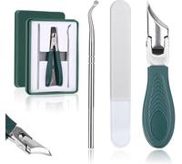 6 PCS Ear Pick Set +Ingrown Toenail Clipper Set (Green Box) - Stainless Steel, Ergonomic Handle for Home/Pedicure Use