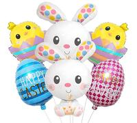 6 Pcs Easter Balloons, Large Foil Happy Easter Balloons, Rabbits Chickens Eggs Theme Decorations, Animal Shaped Balloon Decorations for Baby Shower, Birthday Party Supply
