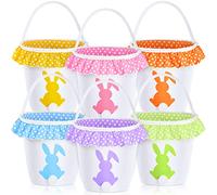 6 Pcs Easter Baskets with Handles Easter Bunny Baskets Kids Easter Basket Bags 6 Color Bunny Canvas Tote Bags for Egg Hunting Easter Rabbit Baskets for Kids Easter Party Decor Supplies (Classic Style)