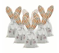 6 PCS Easter Candy Burlap Storage Pouch, Bunny Treat Drawstring Bag with Ear, Reusable Packaging Tote Basket, Carrot Egg Goody Decoration, for SweetBiscuit Chocolate Snack Party Festival