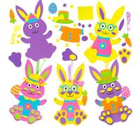 6 pcs easter crafts for kids Activity DIY Foam Rabbit Decorations For Women Men Happy Easter Decorations Flowers Bunny With Eggs Mixed Designs With Envelope For Festive Decor And Fun Interactive