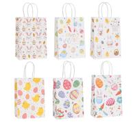 6 Pcs Easter Decorations, Easter Paper Bags, Bunny Gift Bag with Handles Goodie Candy Gift Bags for School Party Bunny and Eggs Basket Containers Decor Supplies