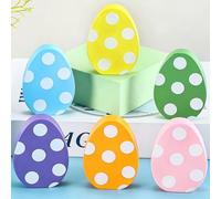 6 Pcs Easter Egg Wooden Table Decor,Polka Dots Egg Signs with Rope,Spring Easter Tiered Tray Decor for Home Party Indoor Tabletop Festive Decoration