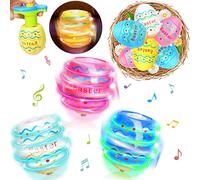 6 PCS Easter Eggs Light Up Spinning Tops Toys, Gyroscope Flashing with Music and LED Lights UFO Magic Toys, Gifts for Kids Boys Girls 3+