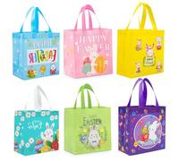 6 Pcs Easter Gift Bags, Easter Egg Hunting Bags with Handles, Easter Treat Bags, for Gift Wrapping, Egg Hunting, Easter Supplies