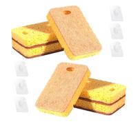 6 Pcs Eco Sponge Scourers, Plastic Free Sponges Washing Up, Biodegradable Sponges, Made from Natural Brown Sisal and Beige Wood Pulp Cotton with Holes for Effective Dish Cleaning