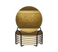 6 Pcs Egypt Hieroglyphics Ceramic Coasters With Holder Best Absorbent Drink Coasters Round Shape Ceramic Table Coasters Set Decorative Coffee Cup Beverage Coasters Wine Beer Bar Coasters