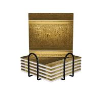 6 Pcs Egypt Hieroglyphics Ceramic Coasters With Holder Best Absorbent Drink Coasters Square Ceramic Table Coasters Set Decorative Coffee Cup Beverage Coasters Wine Beer Bar Coasters