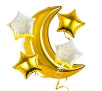 6 Pcs Eid Mubarak Balloons, White Gold Eid Balloons, Gold Moon Balloon, Gold Star Balloon, Eid Backdrop Props, Eid Background Props, Eid Gift, Eid Decorations.