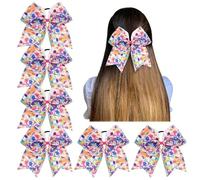 6 Pcs Elastic Cheer Bow Hair Bows Ribbon Pigtail Holder For School Girls Teens Cheerleader For Girls(Color 16)