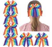 6 Pcs Elastic Cheer Bow Hair Bows Ribbon Pigtail Holder For School Girls Teens Cheerleader For Girls(Color 10)