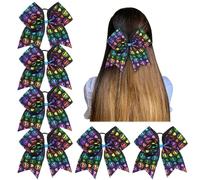 6 Pcs Elastic Cheer Bow Hair Bows Ribbon Pigtail Holder For School Girls Teens Cheerleader For Girls(Color 17)