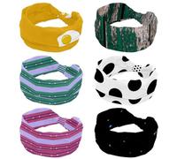 6 PCS Elastic Headbands for Women, Wide Hairband, Rustic Distressed Teal Green Wood Print Non-Slip Headband, Sweatband Yoga Head Band for Workout, Sport, Gym, Running, Fitness