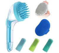 (6 Pcs) ELEGX Pet Grooming Bath Massage Brush with Soap and Shampoo Dispenser Soft Silicone Bristle for Long Short Haired Dogs Cats Shower (Light blue)