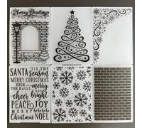 6 Pcs Embossing Folders Christmas Tree Brick Wall for Card Making Embossing Stencil Template DIY Plastic Paper Card Decorating Mold for Scrapbook Photo Album DIY Craft, A6 Size(Christmas Ele