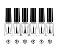 6 Pcs Empty Nail Polish Bottles - Refillable Containers with Brush - 3ml/0.1oz Clear Square Glass Mini Bottles with Mixing Beads