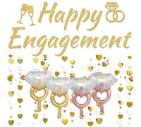 6 Pcs Engagement Decorations Set, Complete Kit with Diamond Ring Engaged Balloons and Engagement Banner, Ideal for Engagement Parties and Bridal Showers, Versatile Wall and Ceiling Display Options