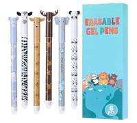 6 Pcs Erasable Pens, Rub Out Pens 0.5 mm Tip Black Blue Ink Eraser Pen Gel Pens for Writing Drawing Note Taking Kids Adults Office School Supplies, Back to School Stationery Set, Animal Prints