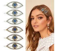 6 Pcs Evil Eye Hair Clip Rhinestones Blue Evil Eye Hairpins Sparkly Hair Accessories for Women Girls for Halloween Birthday Wedding Party Daily Use