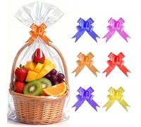 6 PCS Extra Large Cellophane Bags for Hampers (30" x 40") with Bows - Clear Gift Basket Wrapping Bags, Hamper Wrap Kit for Christmas, Birthdays & Special Occasions