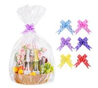 6 Pcs Extra Large Cellophane Bags for Hampers 30"X40" Hamper Wrapping Cellophane Hamper Kit Cellophane Wrap with Bow for Present Basket Hamper Kit Christmas Wrap