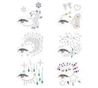 6 Pcs Face Gems,Crystal Half Face Jewelry Sticker Glitter Rhinestone Festival Gems Temporary Tattoo Forehead Eyebrow Decoration for Women Kids Eyes Body Make Up Christmas Halloween Summer Party