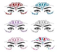 6 Pcs Face Jewels Rhinestone Face Gems Stick Mermaid Self Adhesive Body Jewels Crystal Stickers Temporary Tattoos Festival Party Makeup Decor for Halloween Rave Festival Carnival Party Accessories