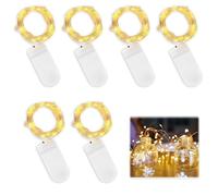 6 Pcs Fairy Lights Battery Operated, 2 Meter 20 Leds Silver Wire String Light Micro Led String Lights Copper Wire Fairy Lights For Indoor Outdoor Bedroom Christmas Party Wedding Decoration, Warm White