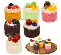 6 Pcs Fake Cupcakes With Fruit Toppers, Soft Pu Mousse Cake Model For Display And Photo Props, Decorative Fridge Item