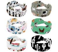 6 PCS Farm Animals Seamless Vector Women Headbands Wide Hair Wrap Extra Turban Head Bands for Lady Large Sport Workout Stretch Non-slip Big Hair Bands
