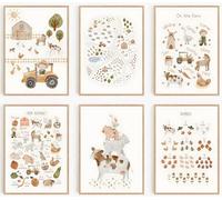 6 Pcs Farm Nursery Wall Art Kids Room Canvas Wall Decor Simple Alphabet Cute Animals Pictures Prints Posters for Farmhouse Kids Room Girls Boys Home Decoration (8x10 inch，Set of 6，Unframed)