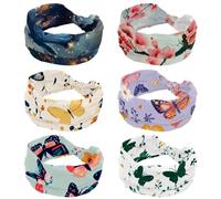 6 PCS Fashion Women's Headbands, Pink Beautiful Blossom Cherry Flower Non Slip Headband, Knotted Cross Head Wraps, Wide Hairband for Workout Sports Yoga