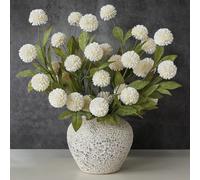 6 Pcs Faux Silk Pompon Mum Artificial Flowers for Vase -27", Bulk Fake Chrysanth Branches with Stems for DIY Bouquet Centerpieces Wedding Fillers Arrangements Shower Decorations (Cream)