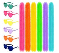 6 Pcs Feather Boa, Feather Boas, Feather Boas Multipack, Artificial Fluffy Boa with Heart Rimless Sunglasses, 6.6ft Fancy Dress Feather Boa for Women for Dancing Wedding Party Cosplay Halloween