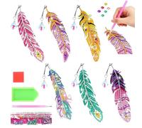 6 PCS Feather Shape Diamond Art Kit, Crystal Art Diamond Painting Bedazzling with Tool Kits, DIY Bookmark Making Kit with Crystal Pendant, Arts and Crafts for Kids Age 7, Adults, Craft Enthusiasts