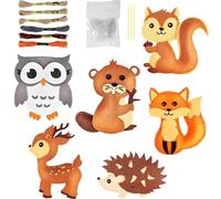 6 Pcs Felt Craft Kit for Kids, Forest/Woodland Animal Sewing Craft Kit, Fun DIY Educational Craft Ornaments, Cute Fox Felt Plush Stuffed Stitch Dolls Gift for Beginner Boy Girls
