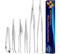6 Pcs Fine Tweezer Tongs, 12'' and 6.3" Stainless Steel Food Tweezers Set, Professional Kitchen Long Tweezer for Cooking, Baking, Decorating, BBQ, Pet Feeding