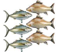 6 Pcs Fish Balloons,Inflatable Realistic Carp Tuna Fish Balloons for Gone Fishing Party Decorations O-fishally One Fishing Themed Birthday Baby Shower Father's Day Party Supplies